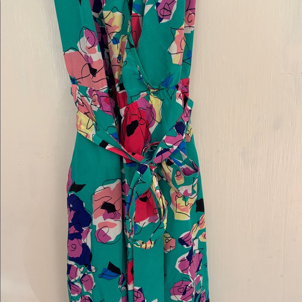 Yumi Kim Teal and Pink Floral Jumpsuit, 100% Silk, size M - Picture 2 of 10